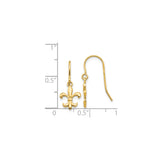 14k Yellow Gold Fleur de Lis Dangle Earrings, Polished French Symbol Design for Women