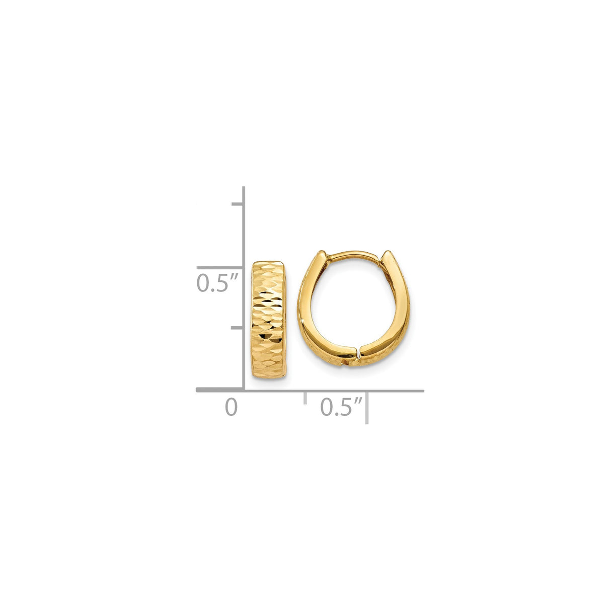 14k Yellow Gold Hoop Earrings, Small Polished Hinged Hoops with Diamond Cut Texture
