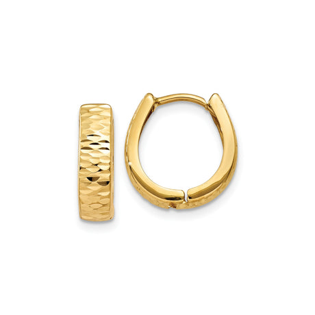 14k Yellow Gold Hoop Earrings, Small Polished Hinged Hoops with Diamond Cut Texture