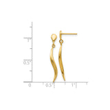 14k Yellow Gold Dangle Earrings with Polished Wave-Inspired Long Curved Design for Women