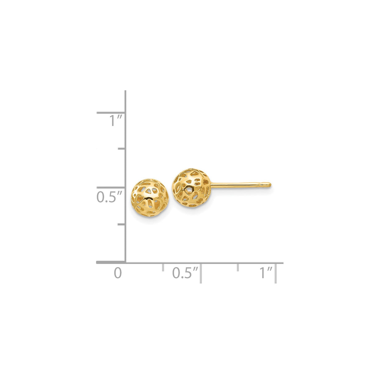14k Yellow Gold Ball Stud Earrings, Hollow Lightweight Openwork Design, Polished Finish