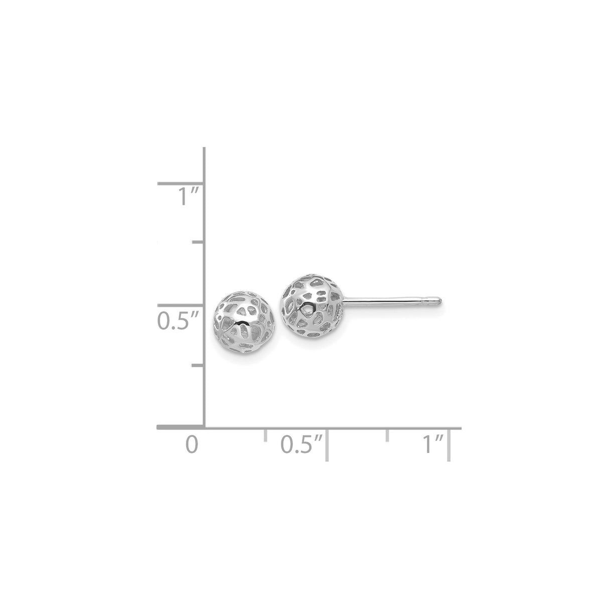 14k White Gold Ball Stud Earrings, Hollow Openwork Design, Lightweight Textured Style