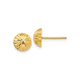 14k Yellow Gold Dome Stud Earrings, Faceted Sunburst Design with Geometric Pattern for Women