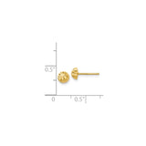 14k Yellow Gold Stud Earrings, Faceted Domed Disc with Geometric Floral Pattern