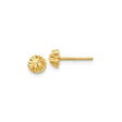 14k Yellow Gold Stud Earrings, Faceted Domed Disc with Geometric Floral Pattern