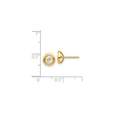 14k Yellow Gold Stud Earrings with Cubic Zirconia, Round Bezel Set, Minimalist Design