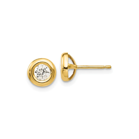 14k Yellow Gold Stud Earrings with Cubic Zirconia, Round Bezel Set, Minimalist Design