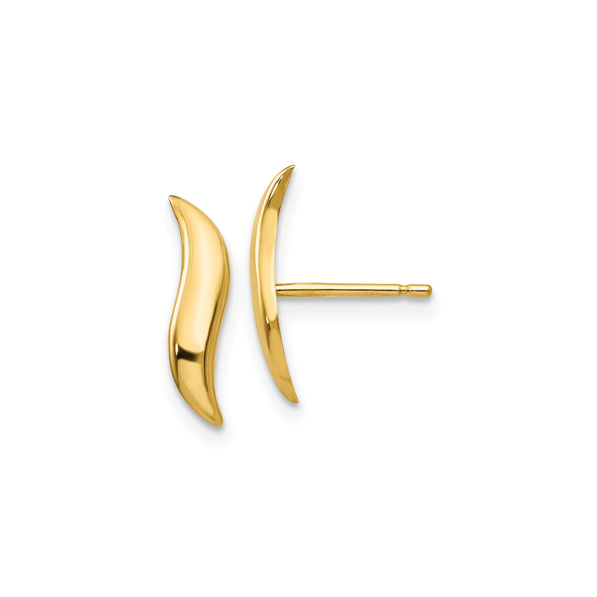 14k Yellow Gold Curved Bar Stud Earrings, Sleek Crescent Shape, Minimalist Style for Women