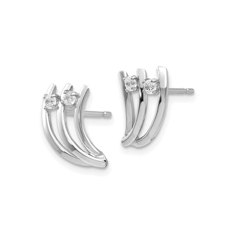 14k White Gold Stud Earrings with Cubic Zirconia in Modern Triple Bar Design