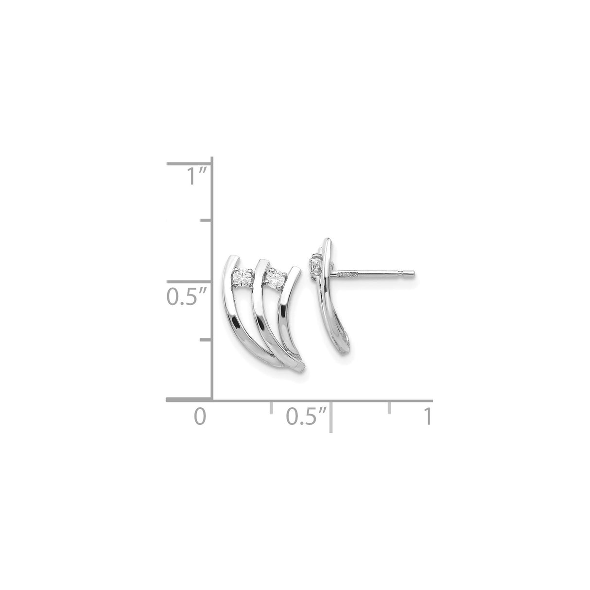 14k White Gold Stud Earrings with Cubic Zirconia in Modern Triple Bar Design
