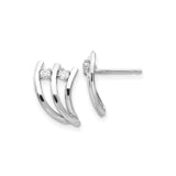 14k White Gold Stud Earrings with Cubic Zirconia in Modern Triple Bar Design
