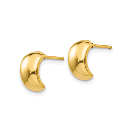 14k Yellow Gold Huggie Hoop Earrings, Polished Domed Design with Smooth Finish