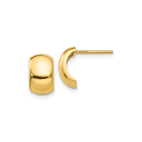 14k Yellow Gold Huggie Hoop Earrings, Polished Domed Design with Smooth Finish