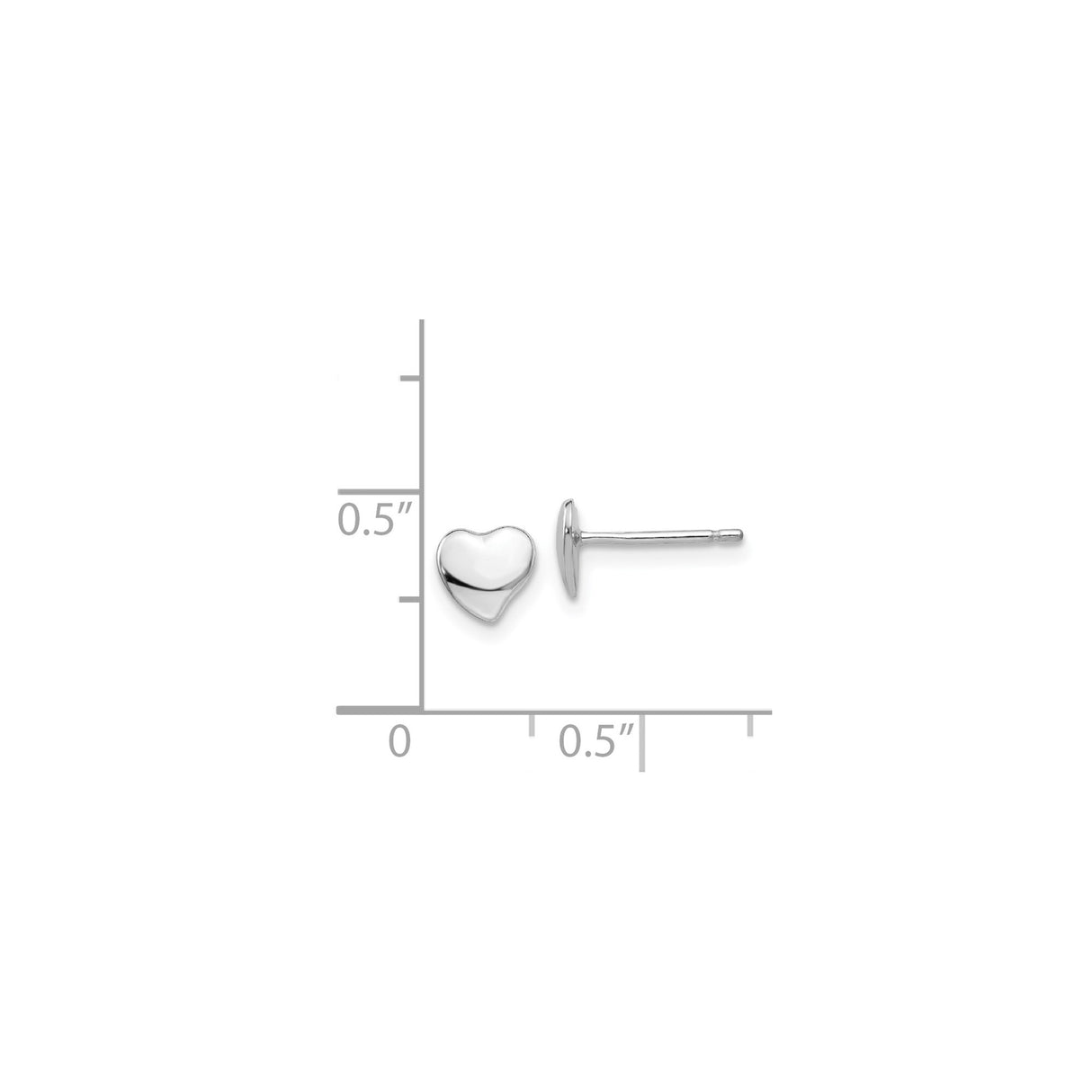 14k White Gold Heart Stud Earrings, Polished Minimalist Design for Women