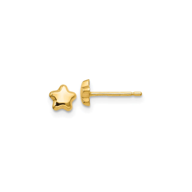 14k Yellow Gold Star Stud Earrings, Simple Five-Pointed Minimalist Design for Women and Girls
