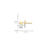 14k Yellow Gold Star Stud Earrings, Double Star Design, Two-Tone Celestial Style for Women