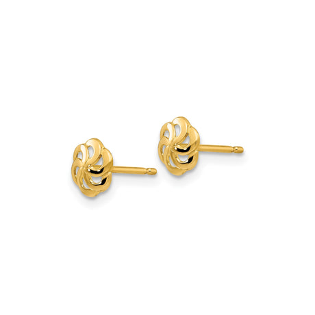 14k Yellow Gold Stud Earrings with Openwork Swirl Flower Design for Women