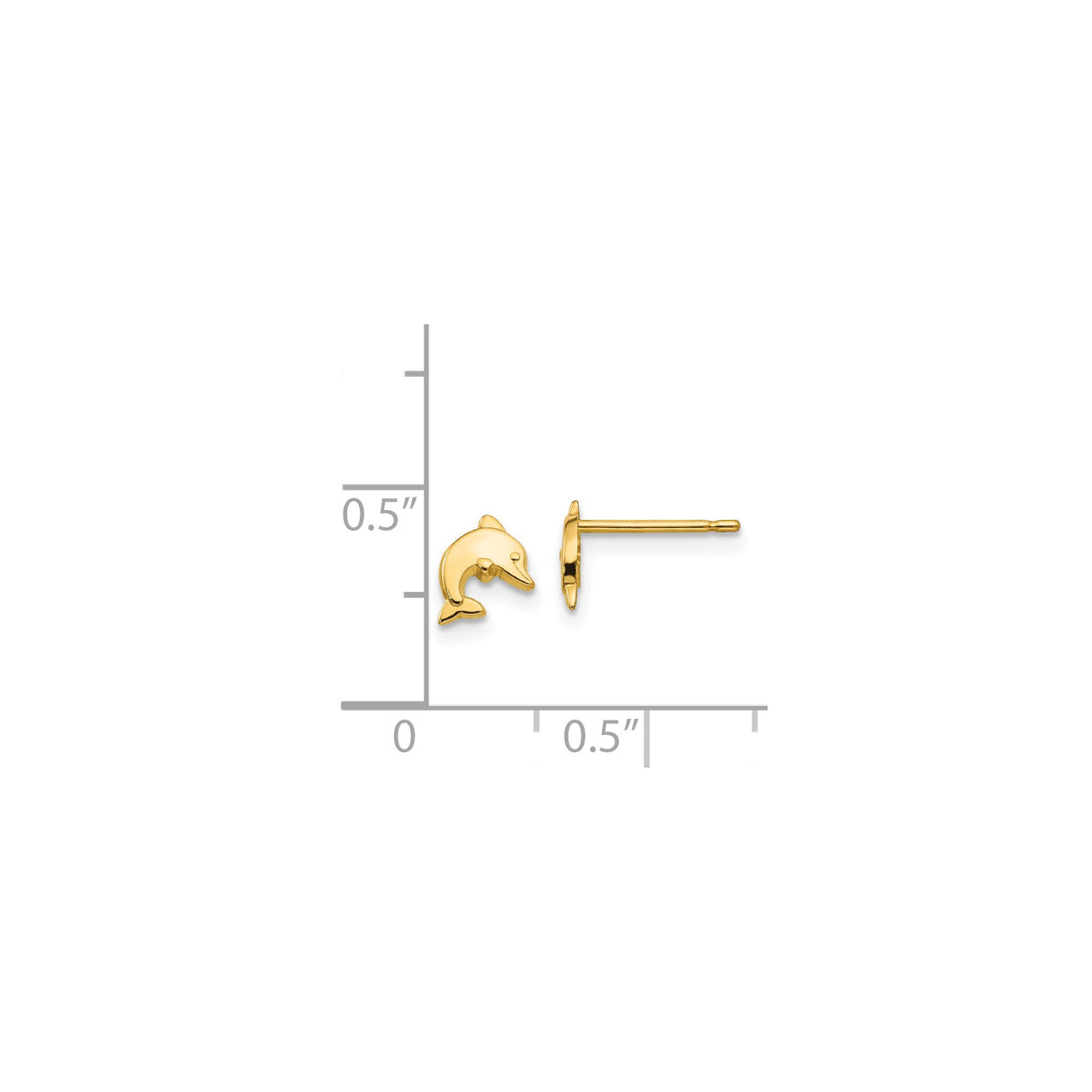 14k Yellow Gold Dolphin Stud Earrings, Polished Ocean-Inspired Animal Design for Women and Girls
