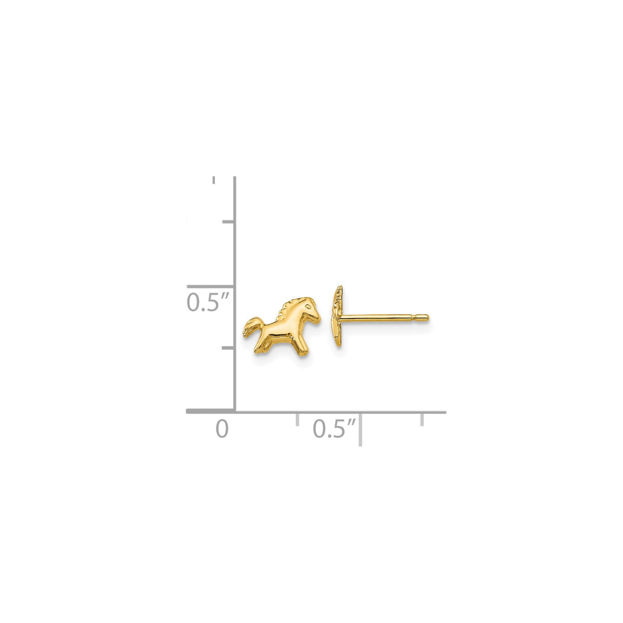 14k Yellow Gold Horse Stud Earrings, Playful Pony Design for Girls and Women