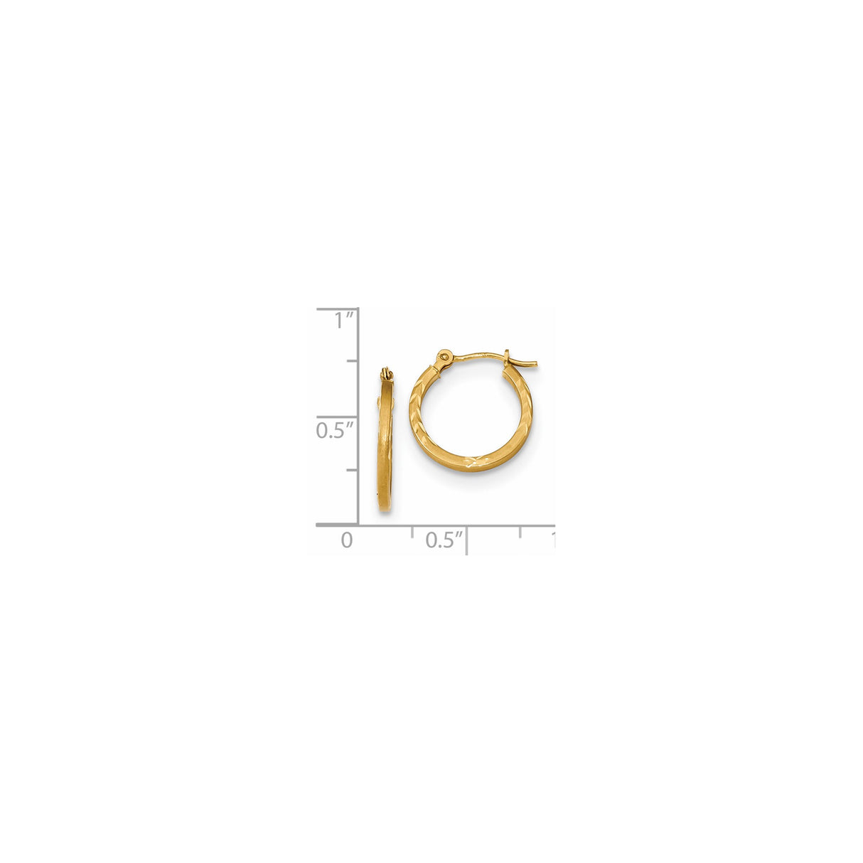 14k Yellow Gold Hoop Earrings, Textured Leaf Pattern with Satin Finish, Lightweight Design