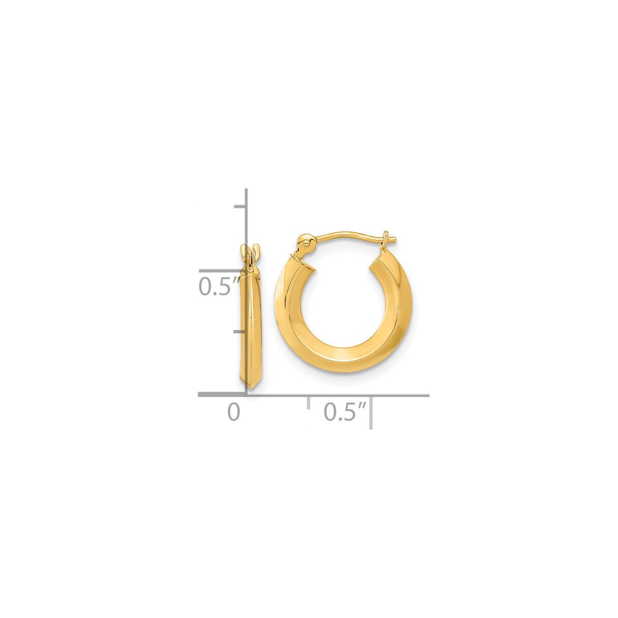 14k Yellow Gold Hoop Earrings, Polished Round Design with Hinged Backing, Minimal Modern Style