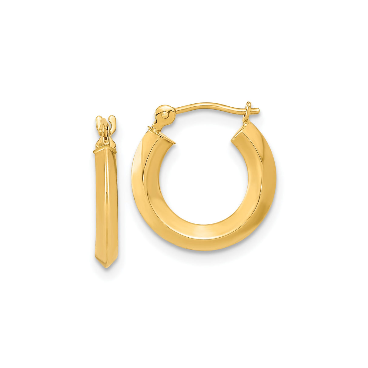 14k Yellow Gold Hoop Earrings, Polished Round Design with Hinged Backing, Minimal Modern Style