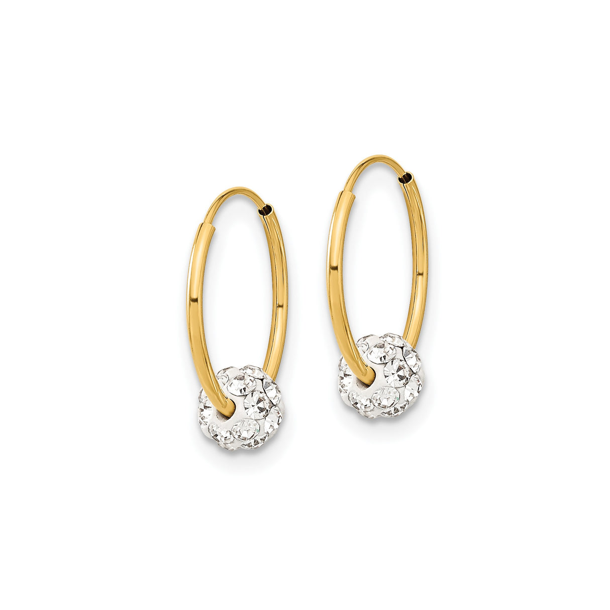 14k Yellow Gold Hoop Earrings with Pavé Crystal Ball Charm, Lightweight Modern Design