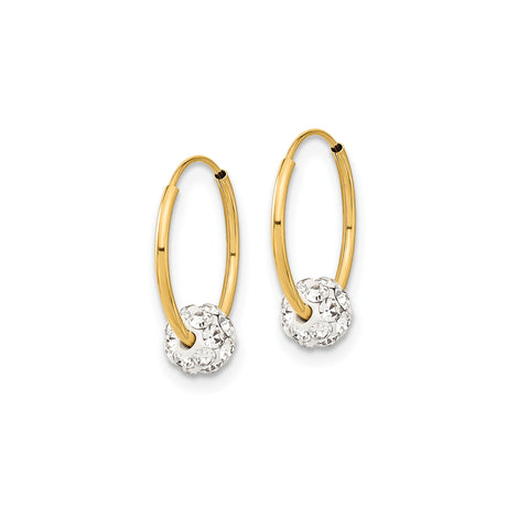 14k Yellow Gold Hoop Earrings with Pavé Crystal Ball Charm, Lightweight Modern Design