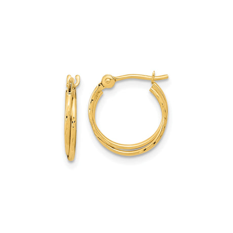 14k Yellow Gold Hoop Earrings with Double Twist Design, Polished Finish, Minimalist Style