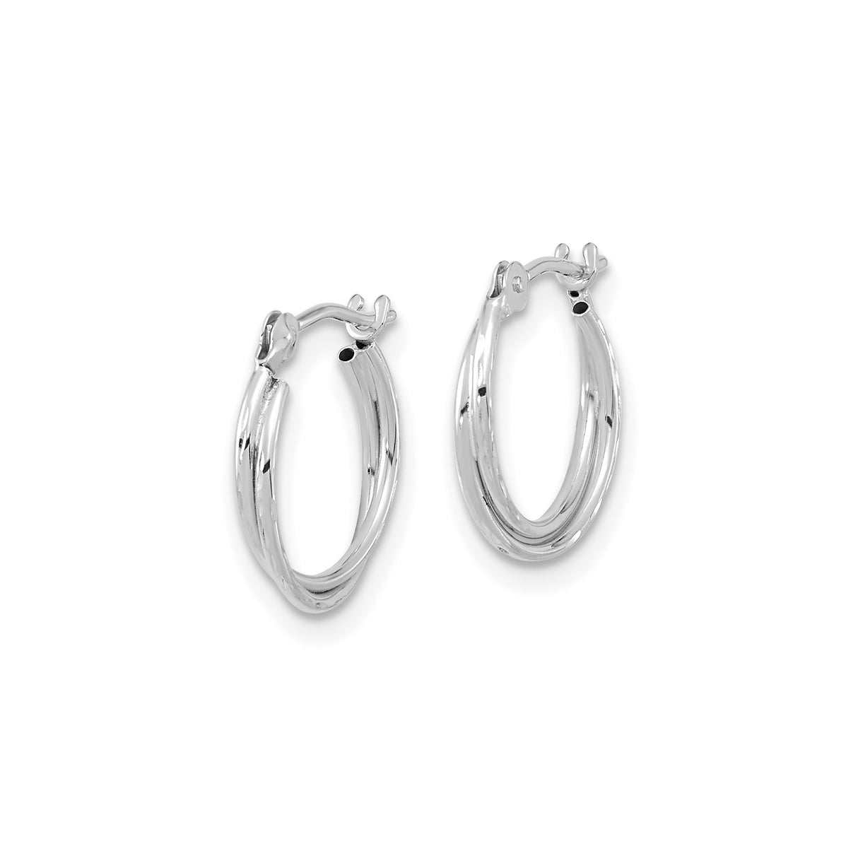 14k White Gold Hoop Earrings, Double Hoop Design with Polished Finish, Lightweight Style for Women