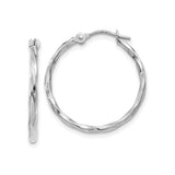 14k White Gold Twisted Hoop Earrings with Hinged Back, Polished Modern Minimalist Design