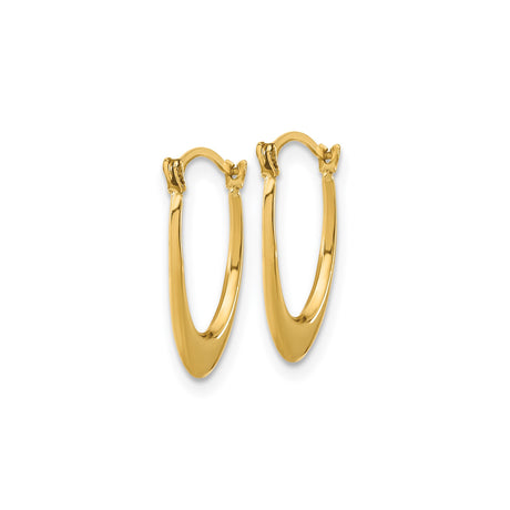 14k Yellow Gold Hoop Earrings, Elongated Oval Twist Design, Polished Modern Minimalist Style