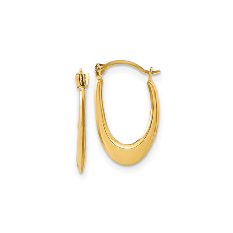 14k Yellow Gold Hoop Earrings, Elongated Oval Twist Design, Polished Modern Minimalist Style
