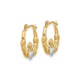 14k Yellow Gold Claddagh Hoop Earrings with Rhodium Accents, Celtic Design for Women