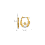 14k Yellow Gold Claddagh Hoop Earrings with Rhodium Accents, Celtic Design for Women