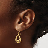 14k Yellow Gold Teardrop Dangle Earrings with Openwork Filigree Design