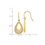 14k Yellow Gold Teardrop Dangle Earrings with Openwork Filigree Design