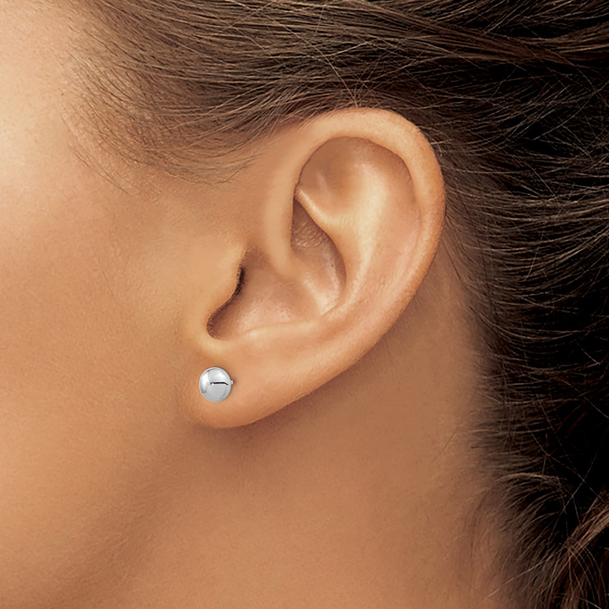 14k White Gold Ball Stud Earrings, Minimalist Polished Dome Design for Women and Unisex Wear
