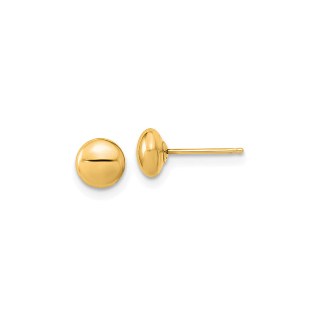 14k Yellow Gold Stud Earrings, Polished Dome Design, Minimalist Round Ball Style for Women