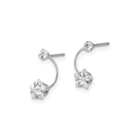 14k White Gold Star Shaped Front Back Earrings with Cubic Zirconia Accents