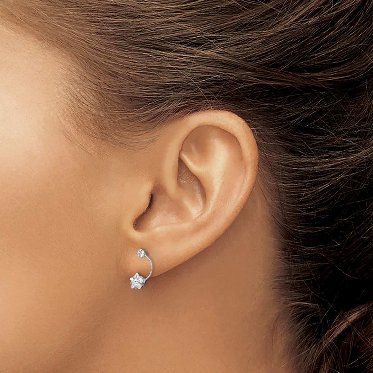 14k White Gold Star Shaped Front Back Earrings with Cubic Zirconia Accents
