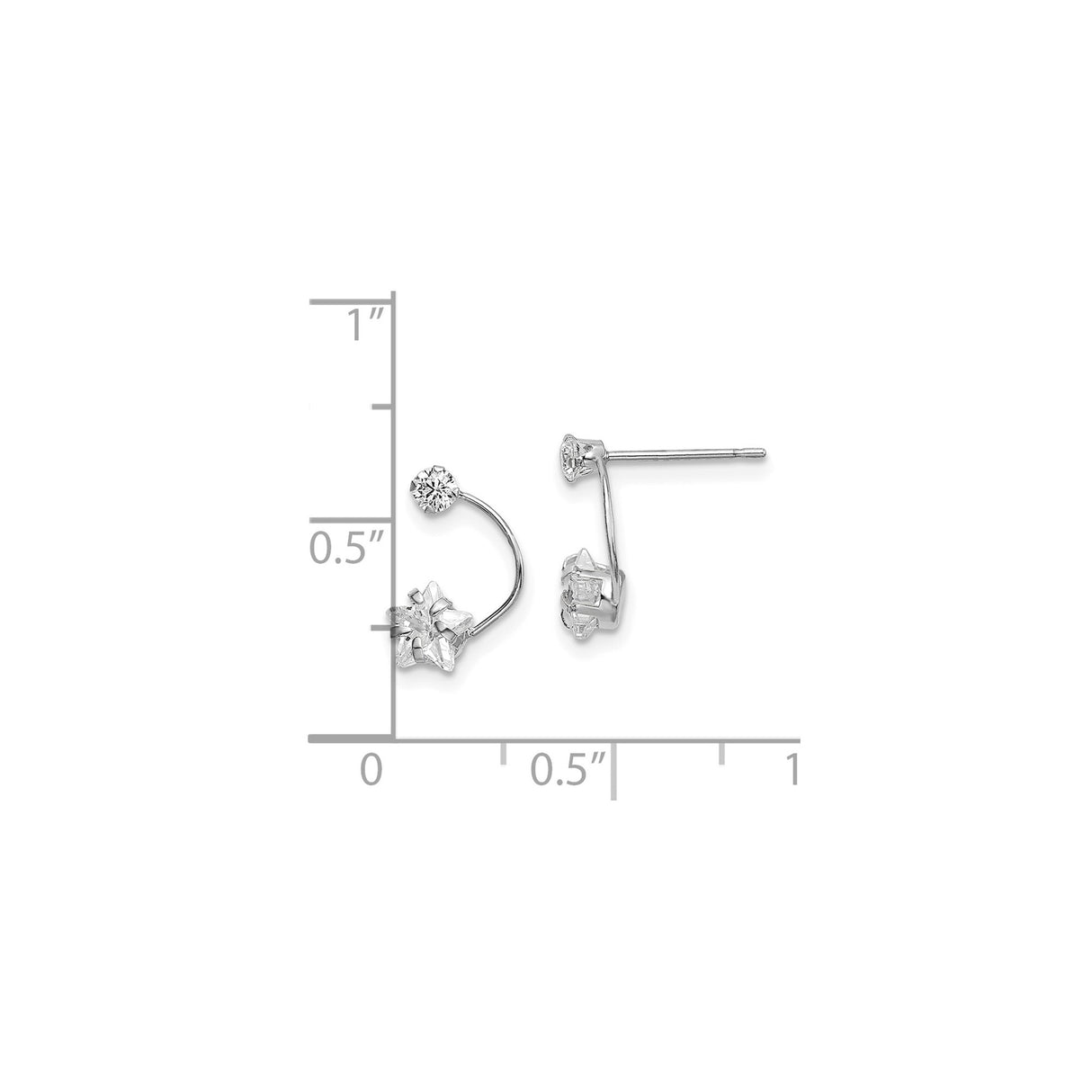 14k White Gold Star Shaped Front Back Earrings with Cubic Zirconia Accents