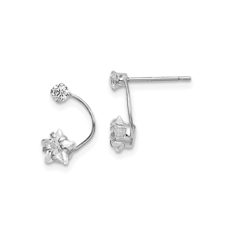 14k White Gold Star Shaped Front Back Earrings with Cubic Zirconia Accents