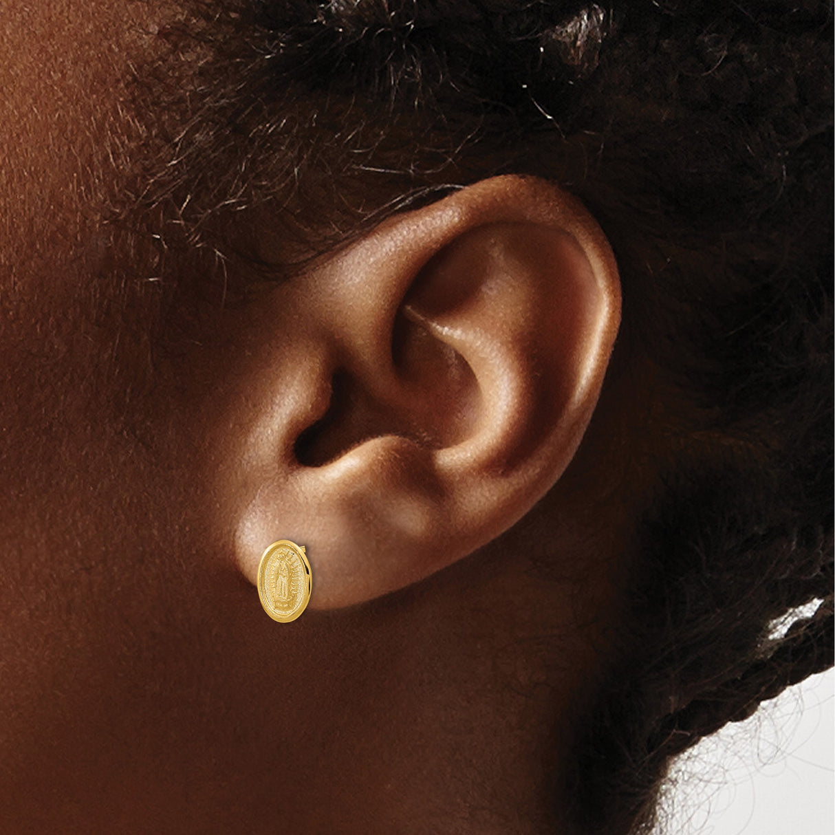 14K Yellow Gold Our Lady Guadalupe Religious Stud Earrings