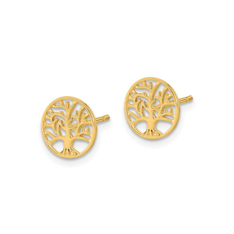 14k Yellow Gold Tree of Life Stud Earrings with Openwork Design for Women
