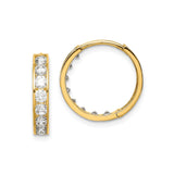 14k Yellow Gold Hoop Earrings with Round Cut Clear Gemstones, Channel Set Hinged Design
