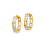 14k Yellow Gold Hoop Earrings with Round Cut Cubic Zirconia, Channel Set Polished Style