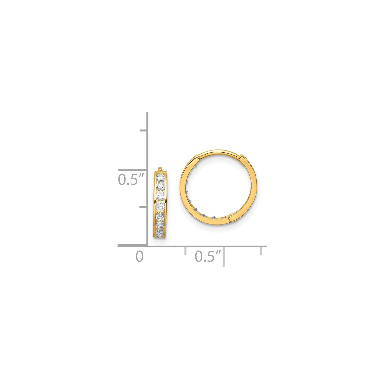 14k Yellow Gold Hoop Earrings with Round Cut Cubic Zirconia, Channel Set Polished Style