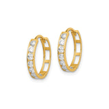 14k Yellow Gold Hoop Earrings, Channel Set with Clear Round Cut Stones, Hinged Closure, Medium Size