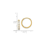 14k Yellow Gold Hoop Earrings, Channel Set with Clear Round Cut Stones, Hinged Closure, Medium Size